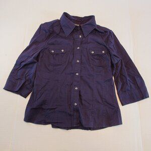 Apt 9 Purple Button Up Shirt Roll Tab 3/4 Sleeves Size Petite Large
